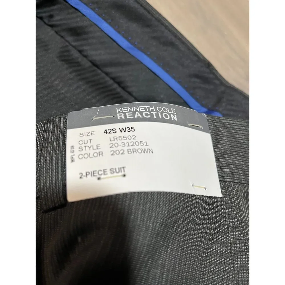 Kenneth Cole Reaction Suit 42S W35 Brown Pinstripe LR5502 20-312051 Slim NWT